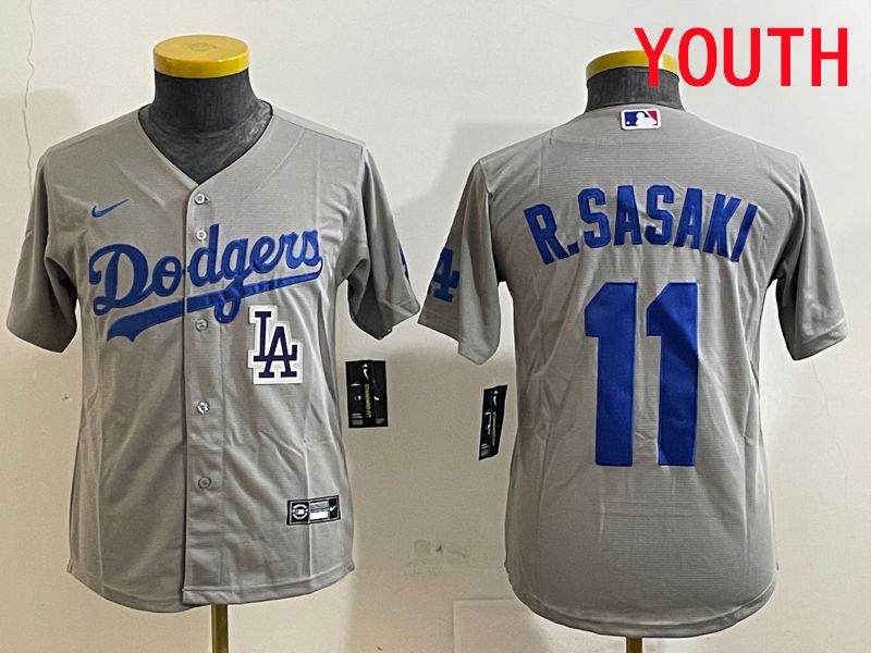Youth Los Angeles Dodgers #11 R.Sasaki Grey Game 2025 Nike MLB Jersey style 12->youth mlb jersey->Youth Jersey
